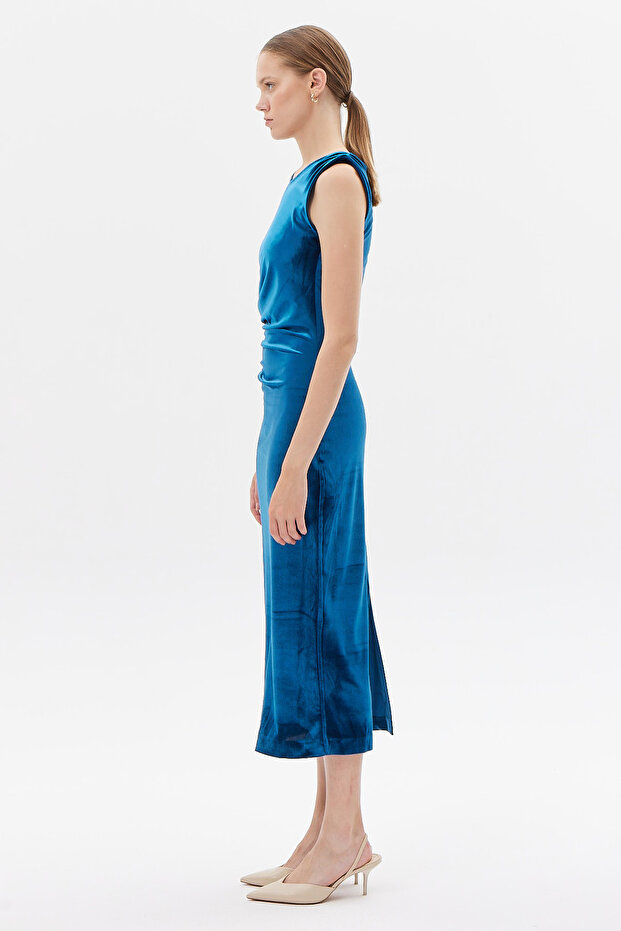 Kadın Drapeli Kadife Elbise - 3