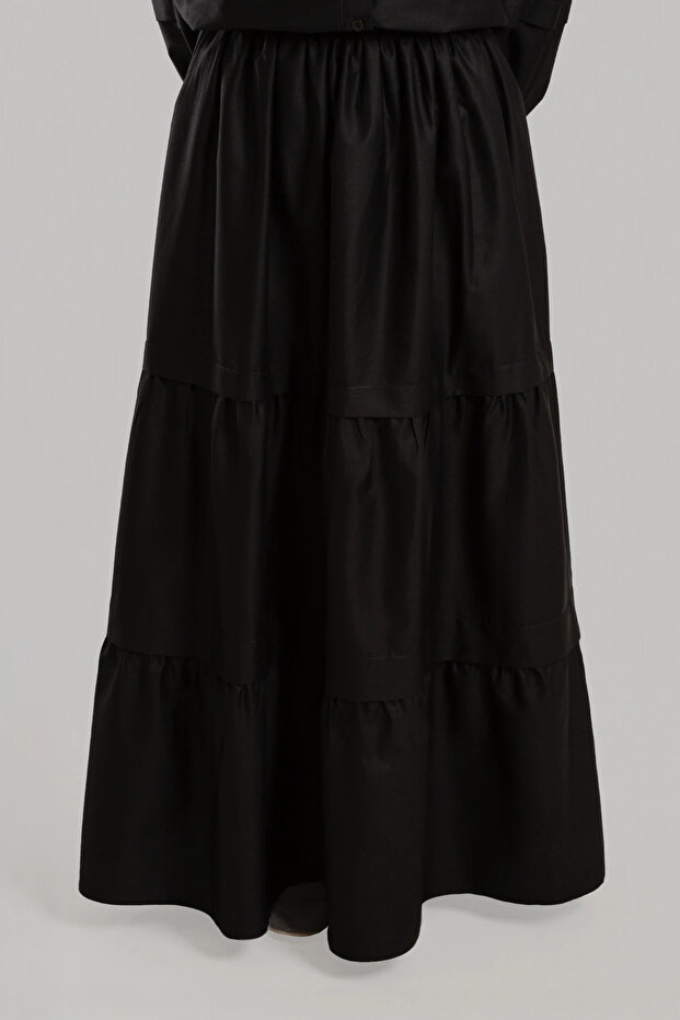 Aller Detailed Cotton Skirt - Black