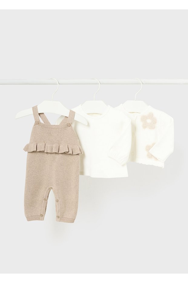 Baby Girl Knitwear 3-Piece Set Beige