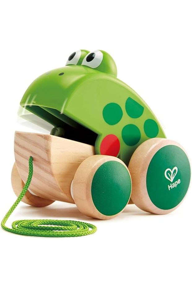 Frog Pull-Along Toy for Toddlers | Wooden Push & Pull Animal Toy with Moving Mouth Action | Intera