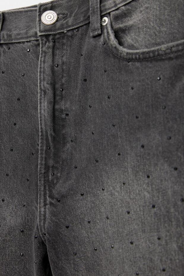 Parıltılı yüksek belli denim bermuda - 8