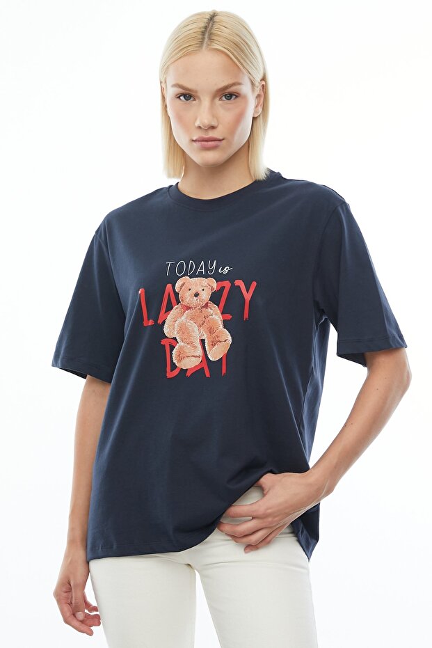 Oversize Basic Baskılı T-shirt - 5