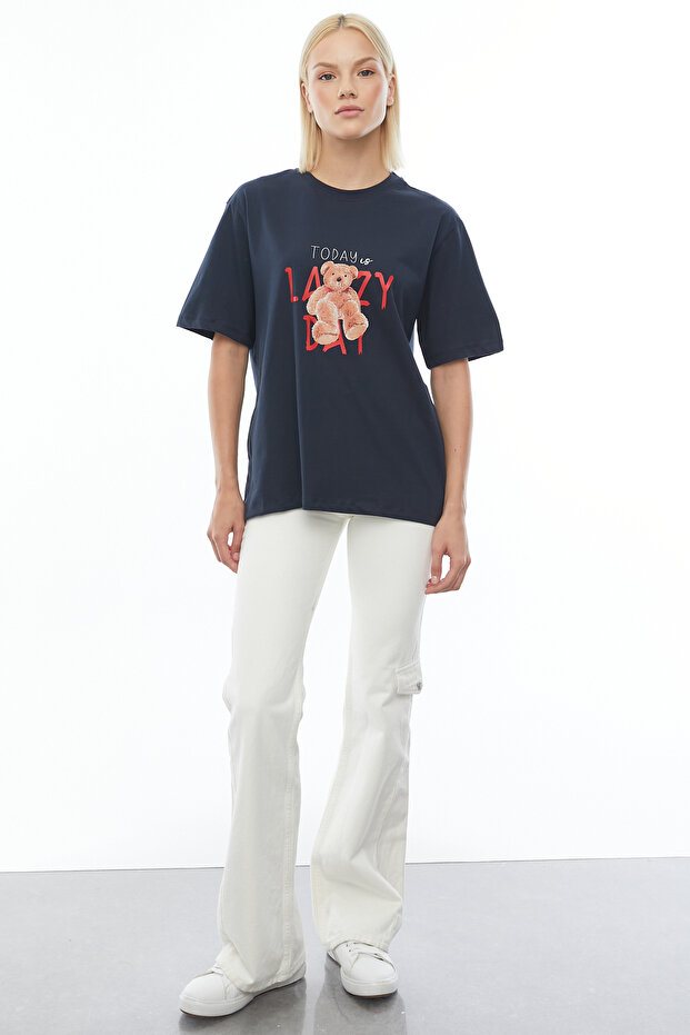 Oversize Basic Baskılı T-shirt - 6