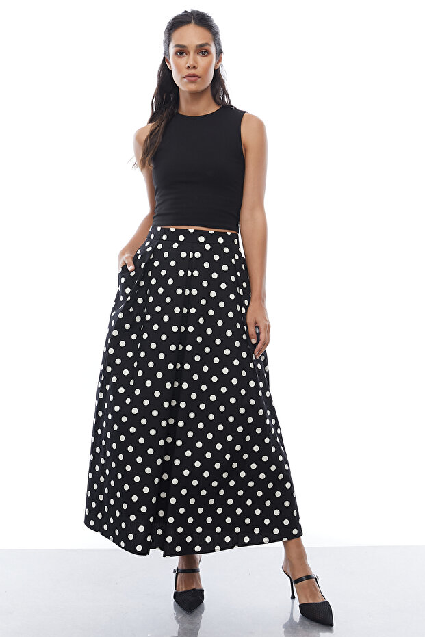 Women's Patterned Midi Skirt with Pockets