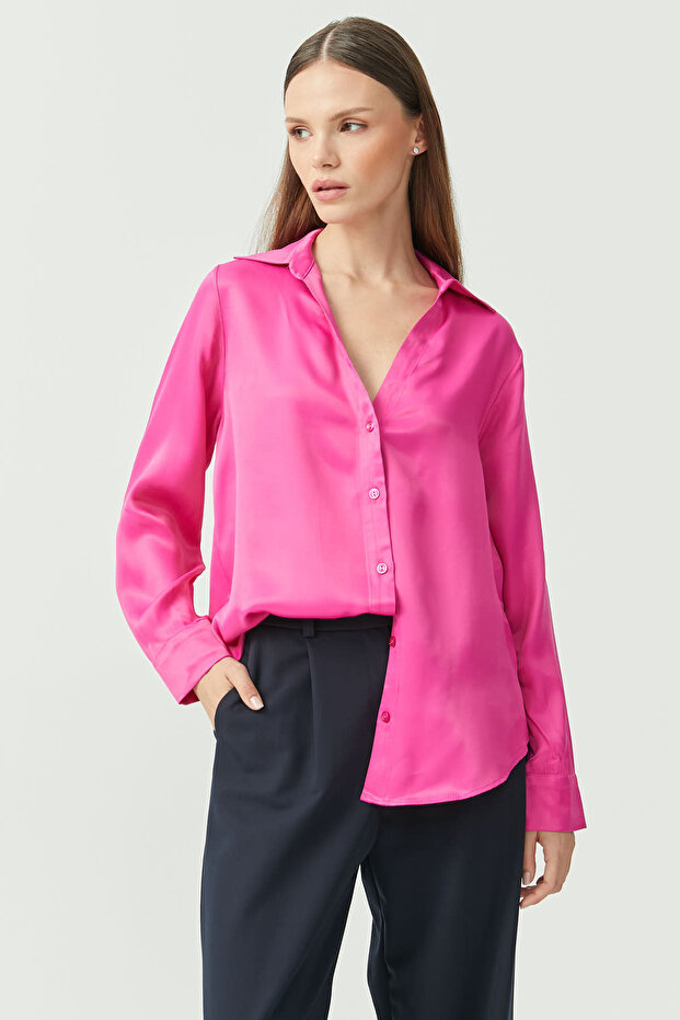 Kadın Basic Saten Gömlek - 6