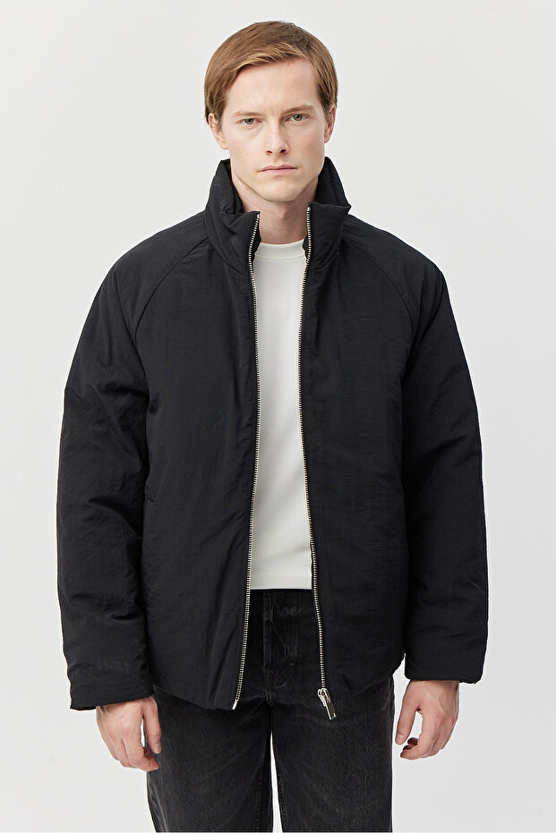 معطف بومبر للرجال ياقة مرتفعة متوسطة الطول - 1