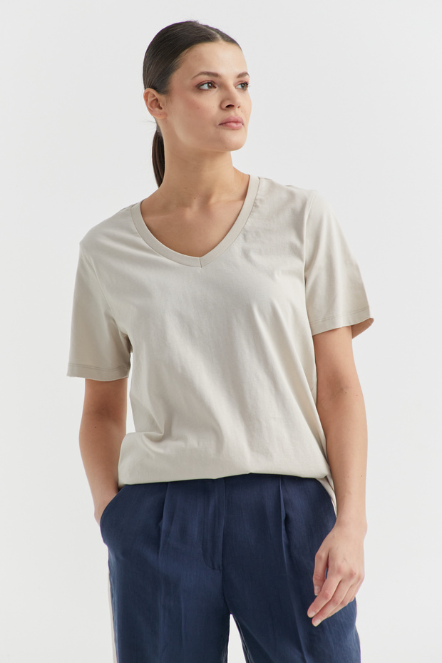 Kadın V Yaka Basic T-shirt - 7