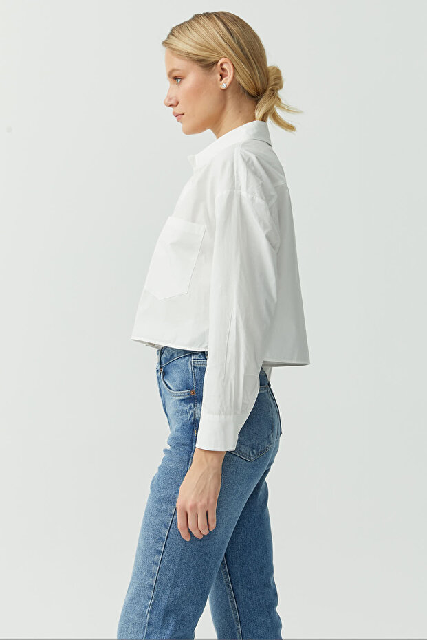 Kadın Cepli Crop Gömlek - 4