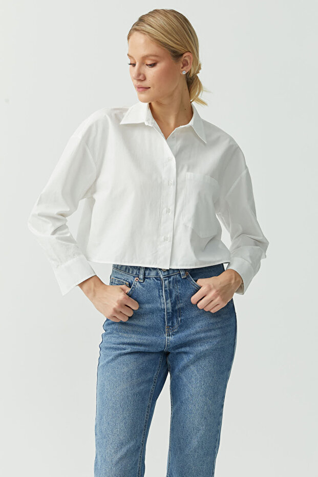 Kadın Cepli Crop Gömlek - 5