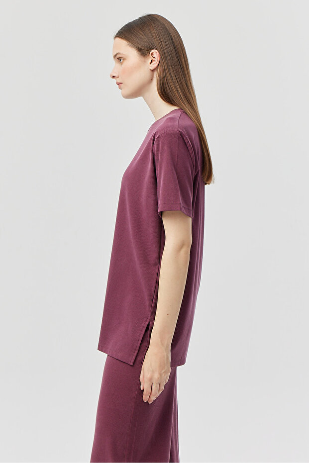 Kadın İnce Fitilli Basic T-shirt - 3