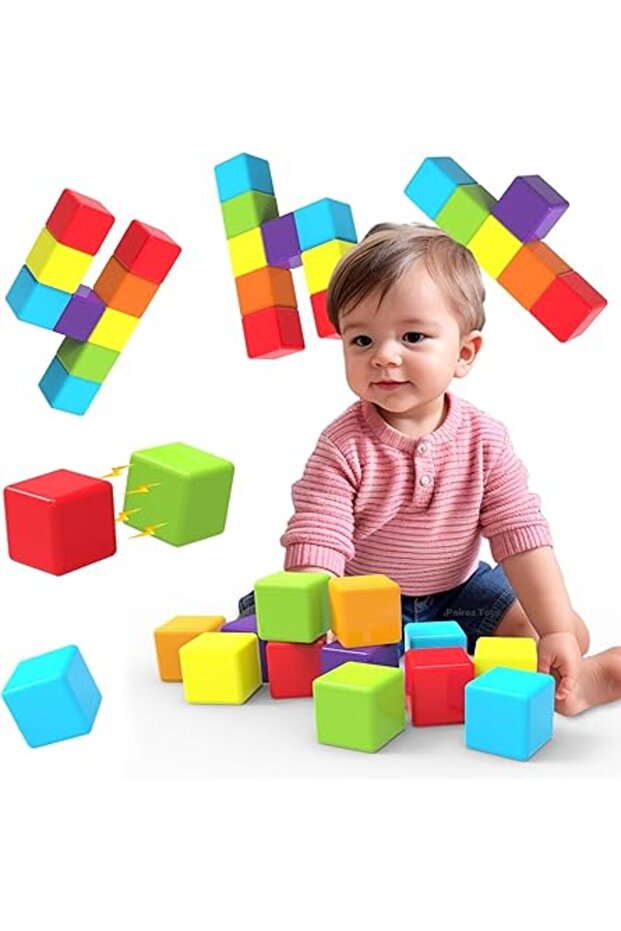 Magnetic Building Blocks, 1.65 inch Large Magnetic Stacking Cubes for Toddlers, Sensory & Montessori