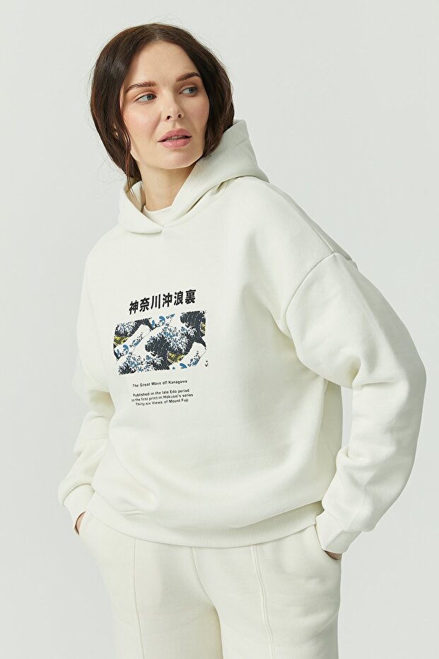 Women's Hooded Print Detailed Sweat Top