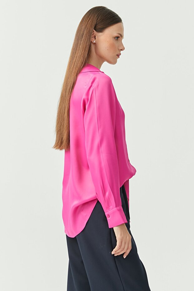 Kadın Basic Saten Gömlek - 4