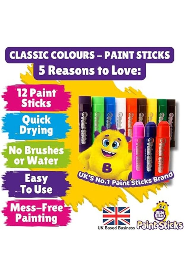 Assorted Colours, 12 Pack Paint Sticks, Kids Paint Pens Twist Up & Down, Mess-Free Painting, Easy-to