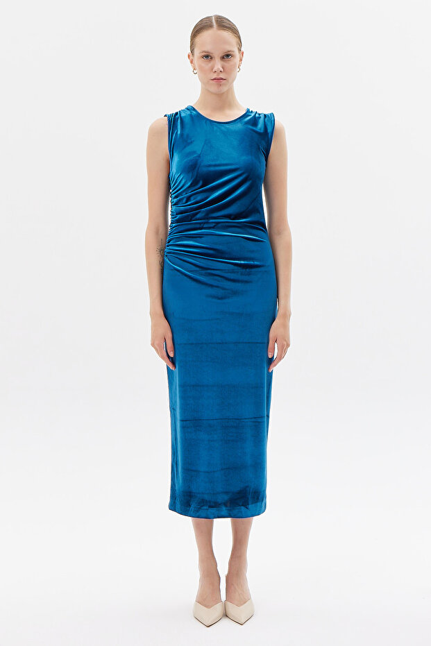 Kadın Drapeli Kadife Elbise - 2