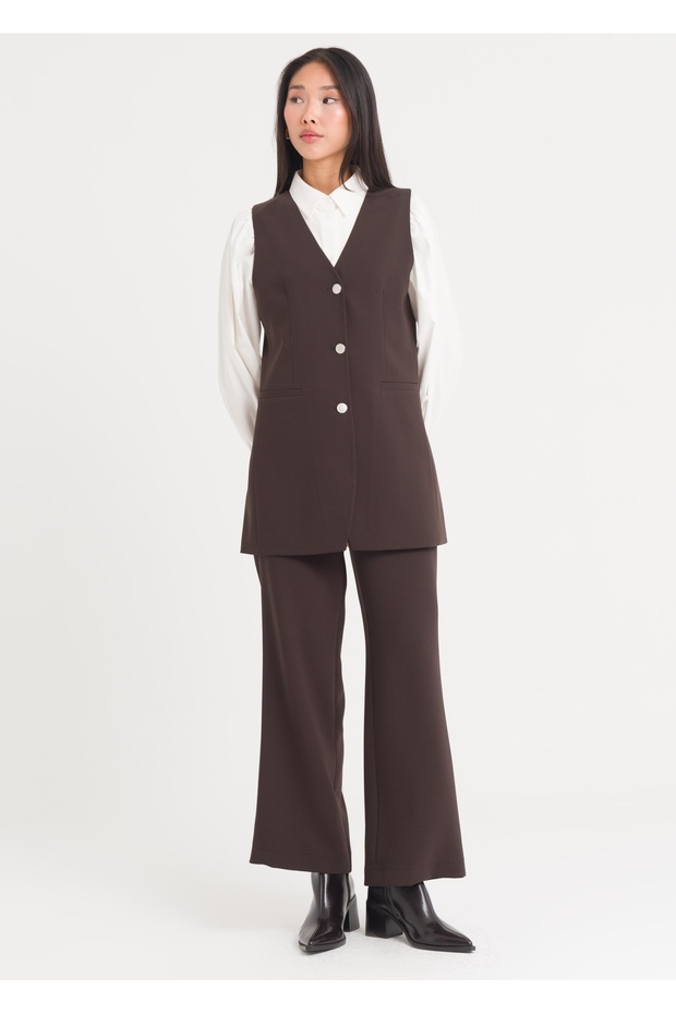 Düğmeli Uzun Yelek - 3