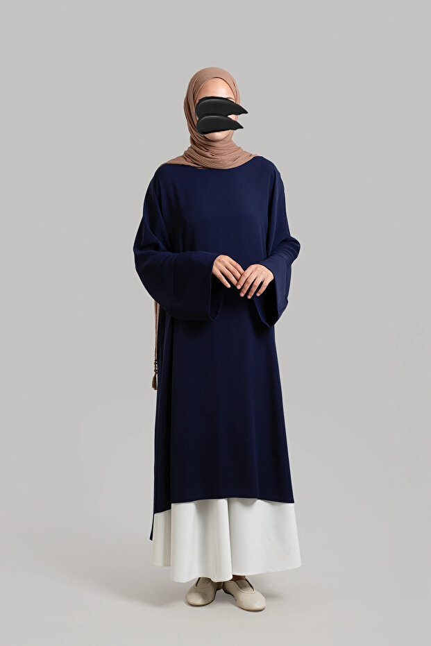 Sofya Krep Dökümlü Tunik - Lacivert - 6