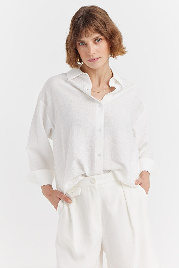 Kadın Oversize Gömlek - 7