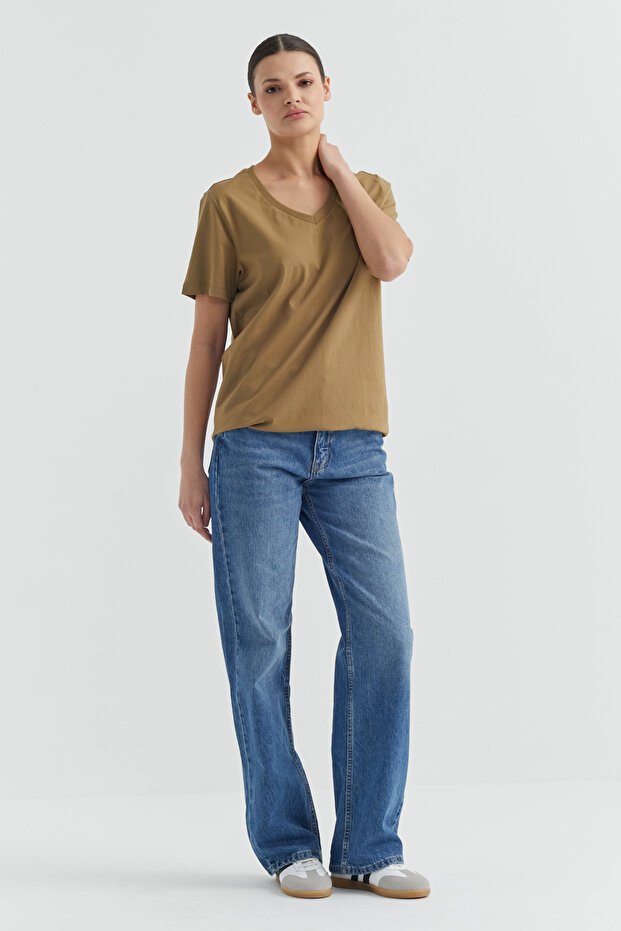 Kadın V Yaka Basic T-shirt - 6