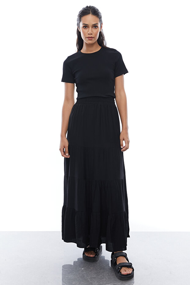 Women's Elastic Waist Midi Skirt