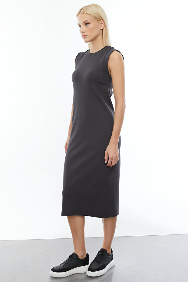 Kadın Sıfır Kol Basic Midi Boy Elbise - 4