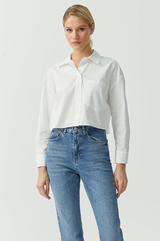 Kadın Cepli Crop Gömlek - 1