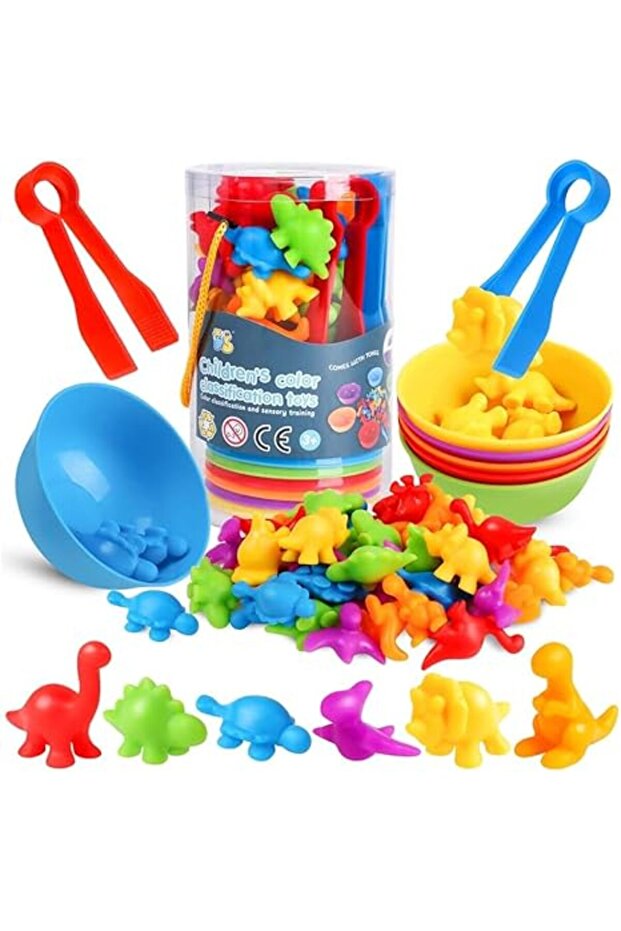 48 Pcs Counting Dinosaurs Toys - Matching Game With Sorting Bowls Preschool Learning Activities For
