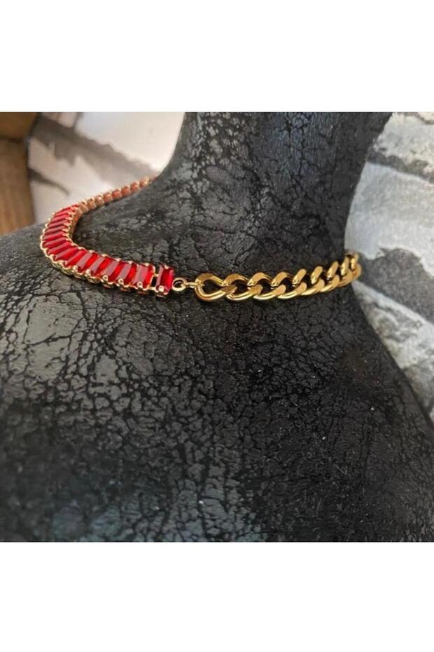 Red Stone Steel Bracelet