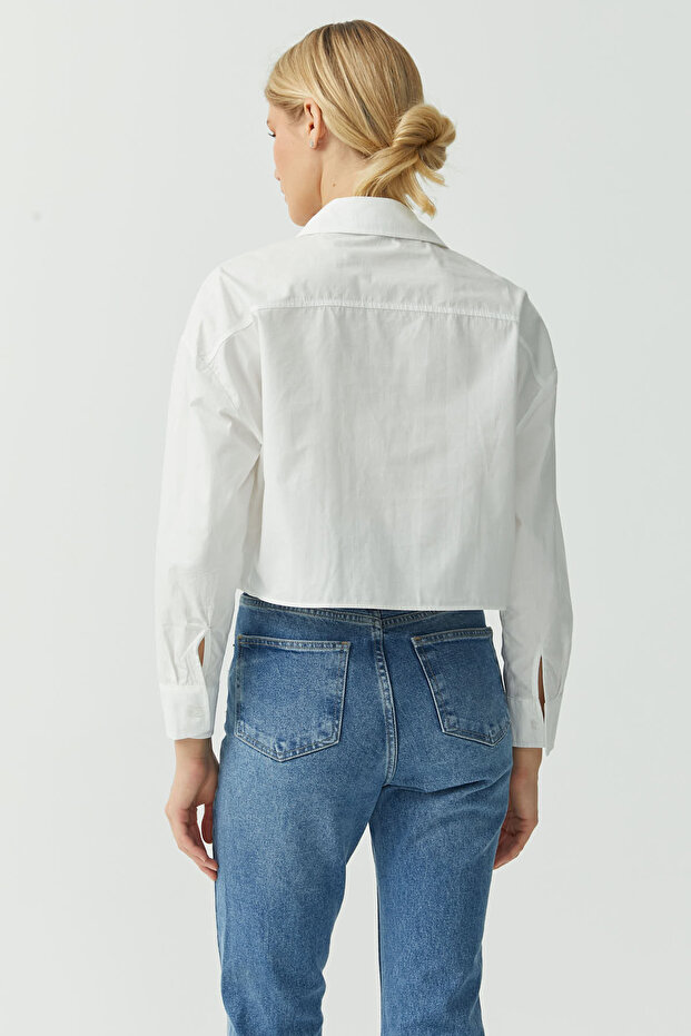 Kadın Cepli Crop Gömlek - 8