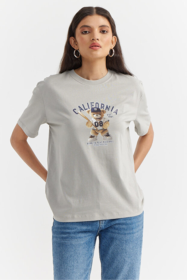 Kadın Basic Baskılı T-shirt - 1