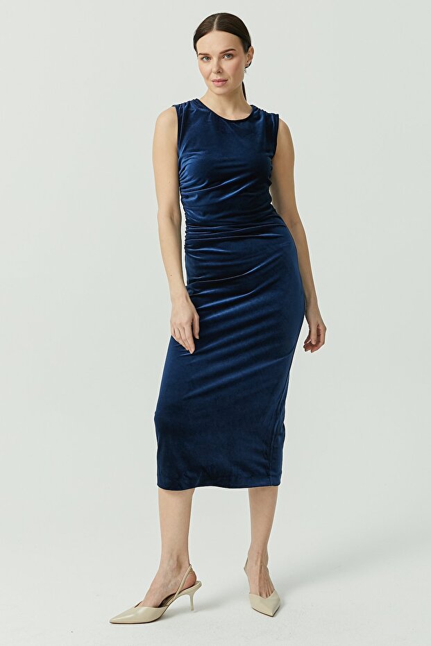 Kadın Drapeli Kadife Elbise - 5