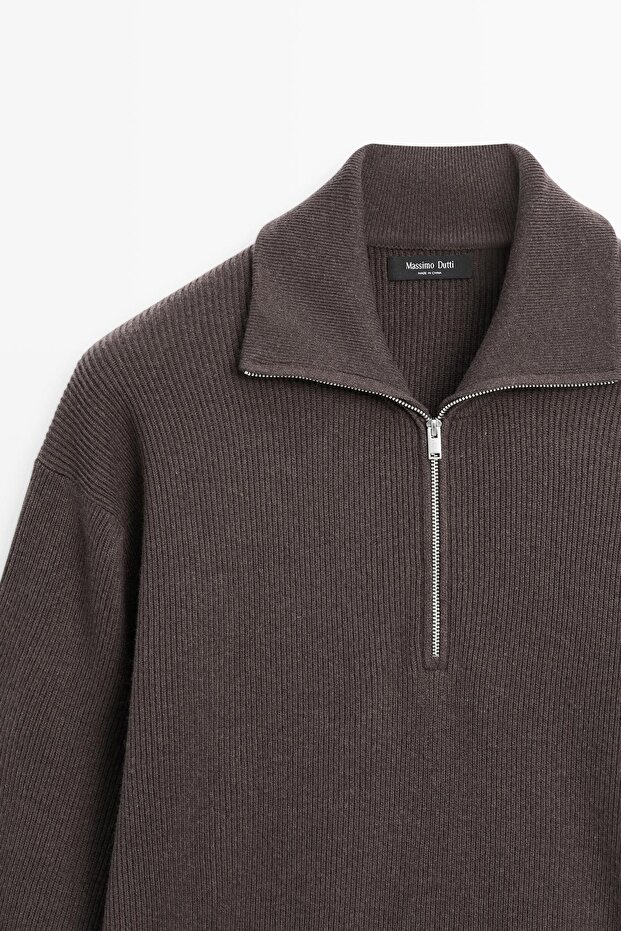 Fermuarlı dik yaka triko kazak - 6