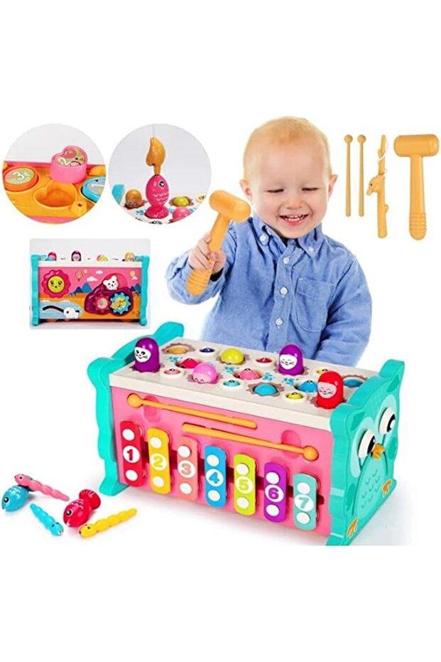 8 in 1 Toddler Activity Cube, Baby Montessori Developmental Toy Fine Motor Skills,Educational Hammer