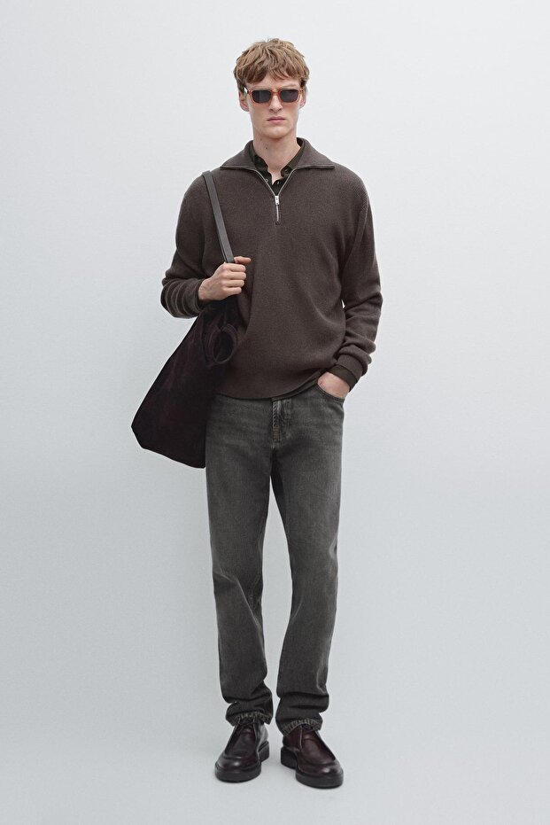 Fermuarlı dik yaka triko kazak - 1