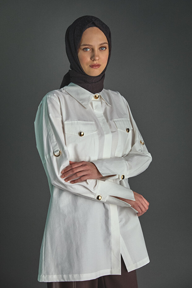 Kolları Şeritle Katlanabilir Tunik - 5