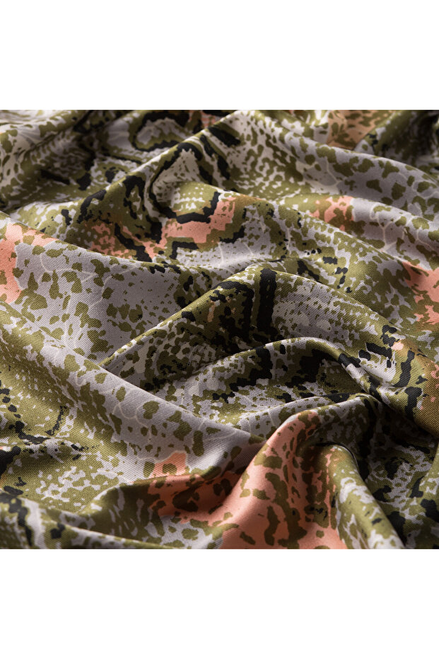 Khaki Green Python Patterned Silk Shawl - 3