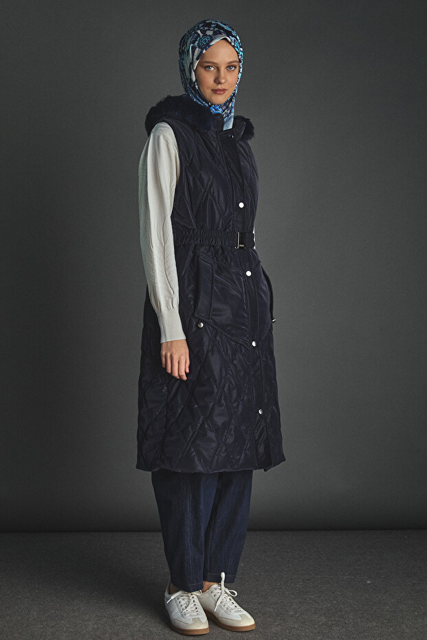 Çıkarılabilir Kapüşonlu Kapitone Yelek - 1