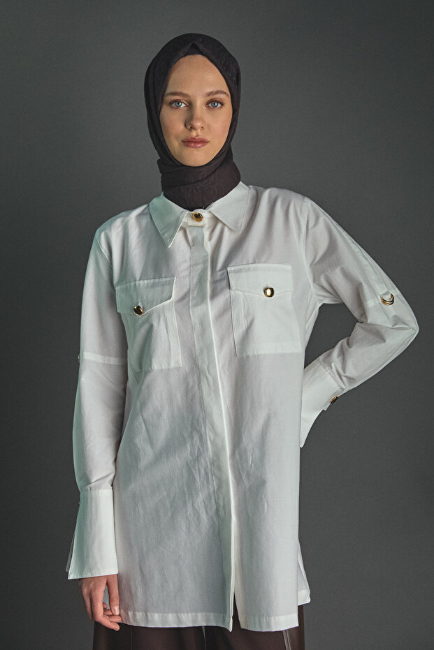 Kolları Şeritle Katlanabilir Tunik - 4