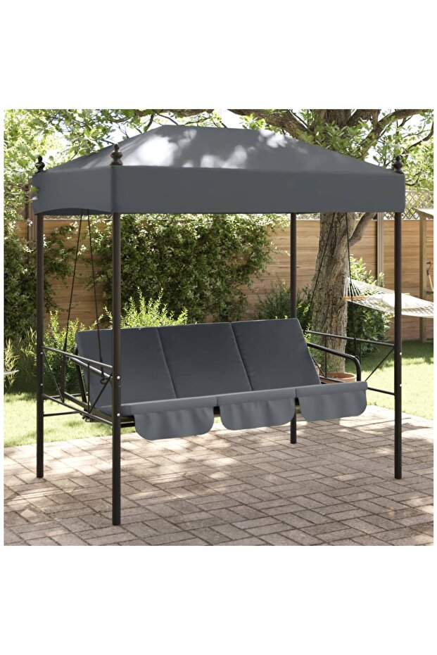 Garden Swing Bench with Canopy Dark Grey Steel