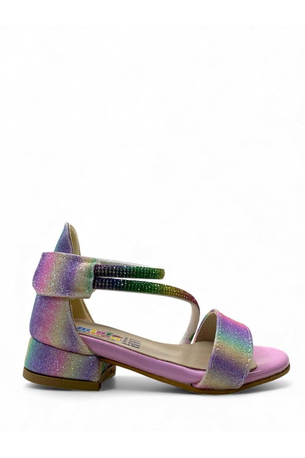 796 Baby Girl Colorful Glitter Heeled Evening Dress Shoes