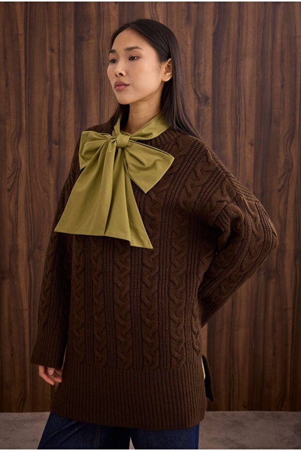 Braided Long Sweater Brown - 3