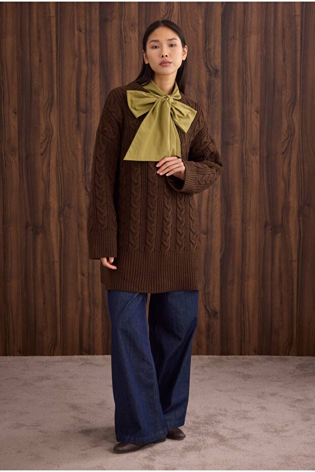 Braided Long Sweater Brown - 1