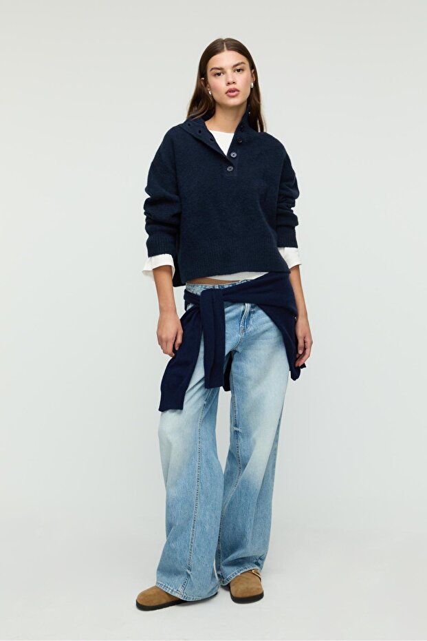 Düğmeli triko kazak - 1