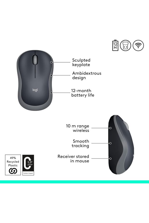 ماوس لاسلكي M185 - رمادي سريع - 6