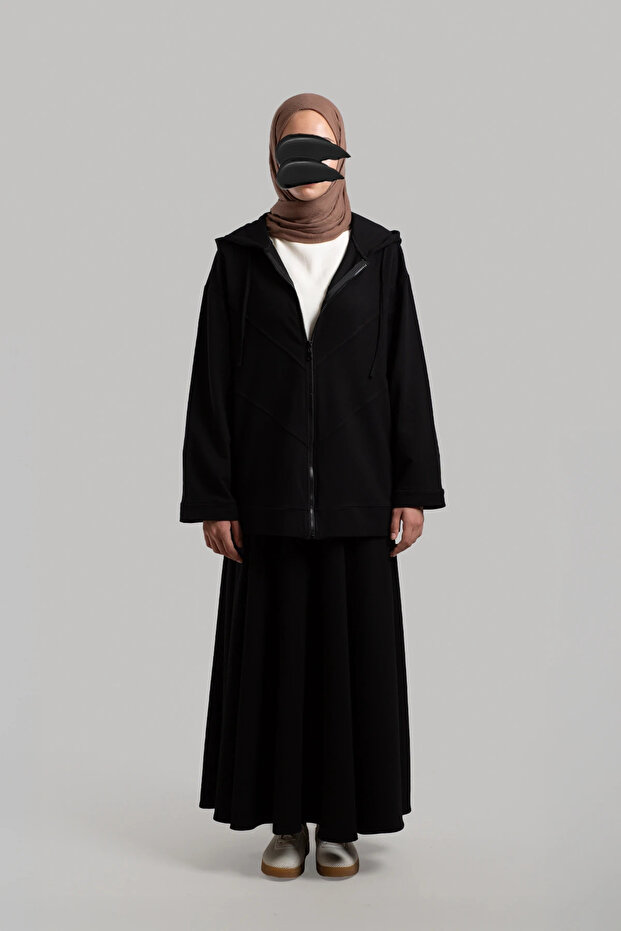 Form Dikişli Fermuarlı Sweatshirt - Siyah - 1