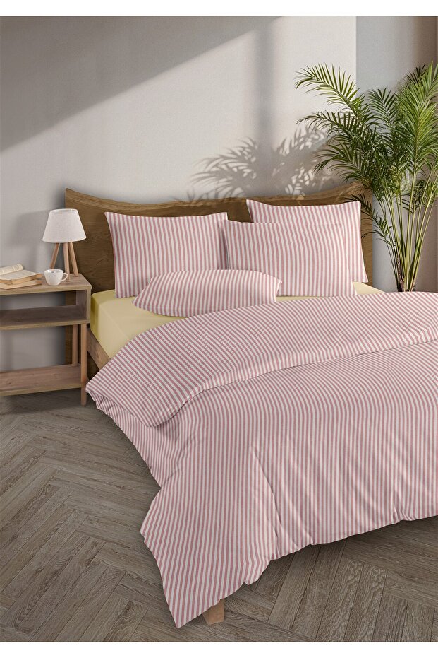 Mira 100% Cotton Ranforce Yezra Red Yarn-Dyed Duvet Cover Set Single Size - 160X220 cm