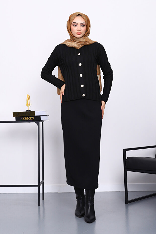 Black Cold Thread Buttoned Cardigan - 2