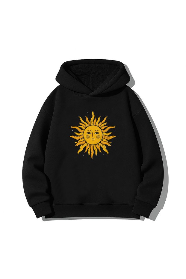 Sun Printed Adult Black Hoodie Hooded Sweatshirt Hoodie