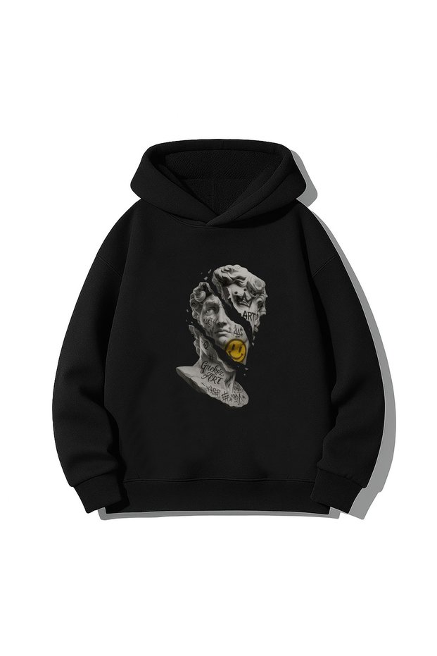 Sculptural Artistic Printed Adult Black Hoodie Hooded Sweatshirt Hoodie
