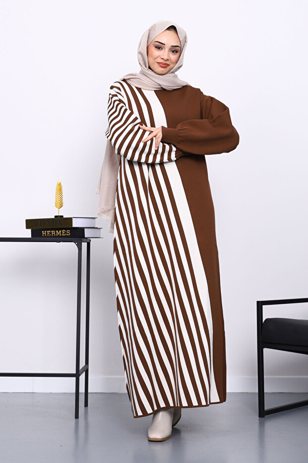 Brown Striped Knitwear Dress